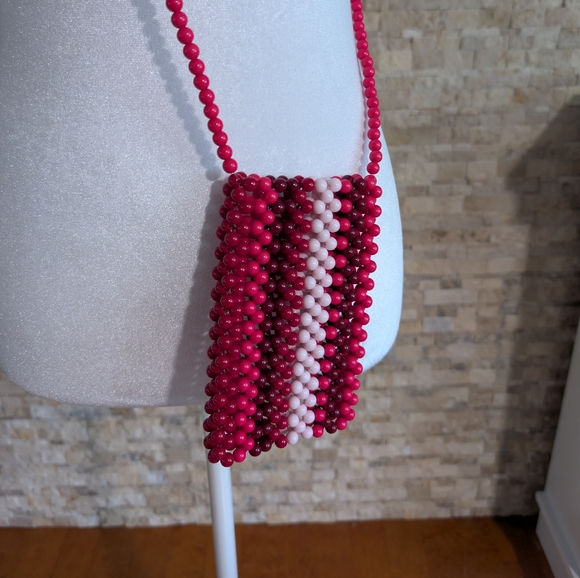 None Handbags - Festival Bead Purse Phone Bag Crossbody Pink Stripes Beach Concert